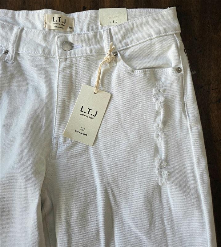 NWT LTJ Letter to Juliet jeans 30 Romeo Distressed White Denim Jeans 130092