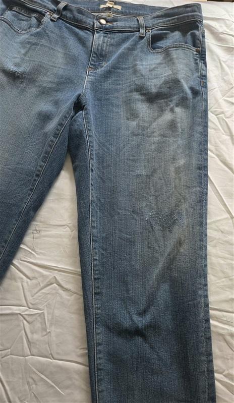PO Eileen Fisher 10 Denim 5 pocket Distressed Organic Cotton Jeans Blue 130113