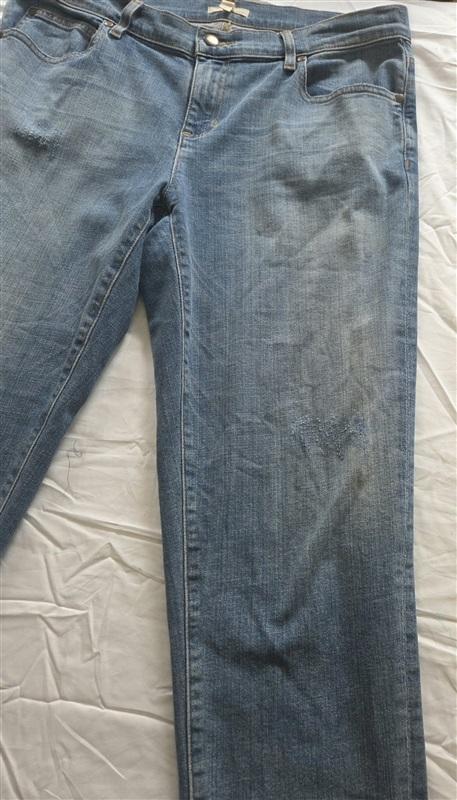 PO Eileen Fisher 10 Denim 5 pocket Distressed Organic Cotton Jeans Blue 130113