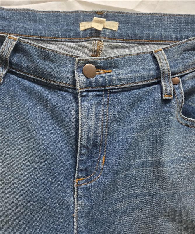 PO Eileen Fisher 10 Denim 5 pocket Distressed Organic Cotton Jeans Blue 130113