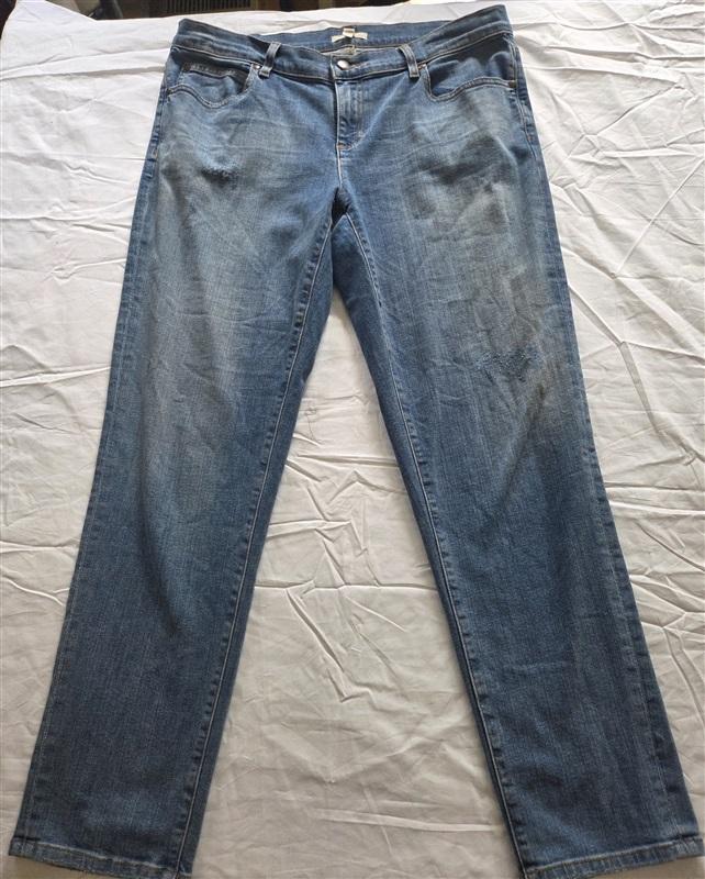 PO Eileen Fisher 10 Denim 5 pocket Distressed Organic Cotton Jeans Blue 130113