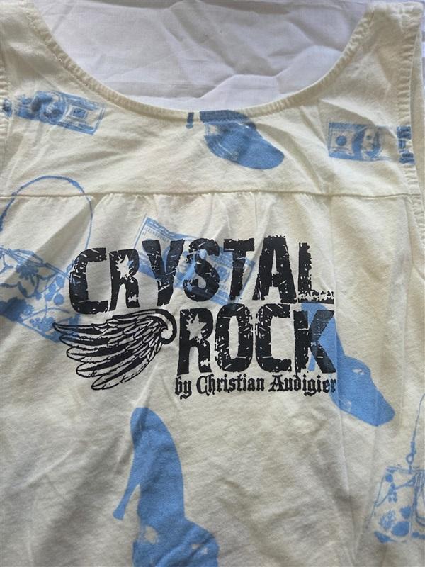 NWOT Crystal Rock Christian Audigier Y2K White Money Shoe Bag Tank Top 130118