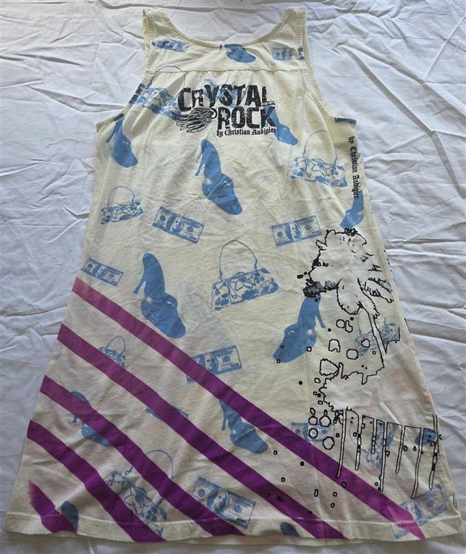 NWOT Crystal Rock Christian Audigier Y2K White Money Shoe Bag Tank Top 130118