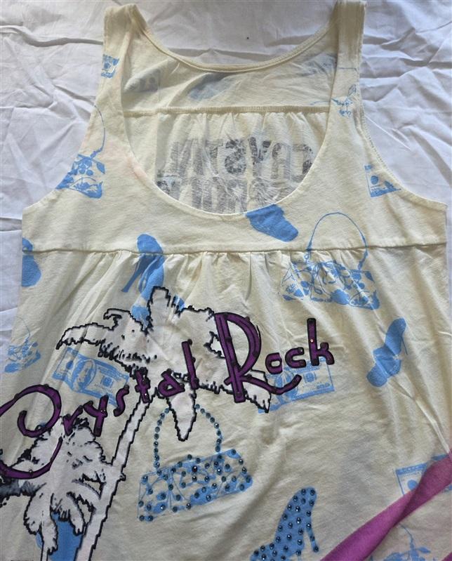NWOT Crystal Rock Christian Audigier Y2K White Money Shoe Bag Tank Top 130118