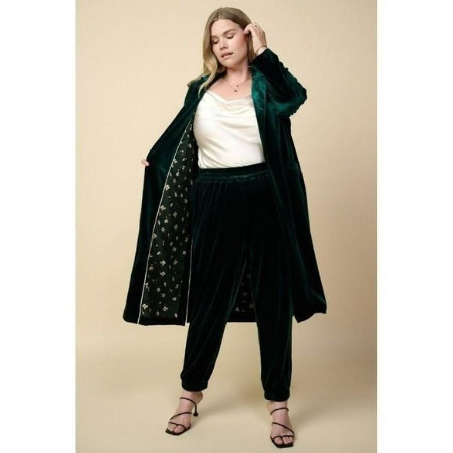 NWT Skies Are Blue XS Green Velvet Open Front Long Duster 130119