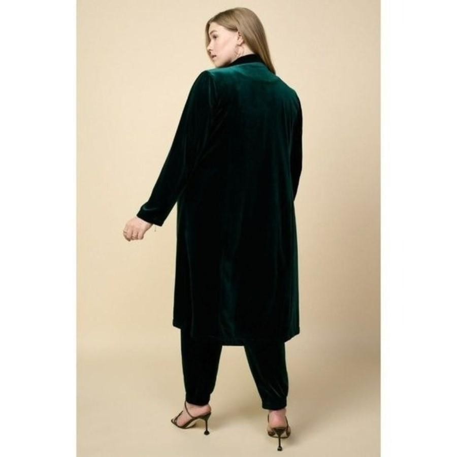 NWT Skies Are Blue XS Green Velvet Open Front Long Duster 130119