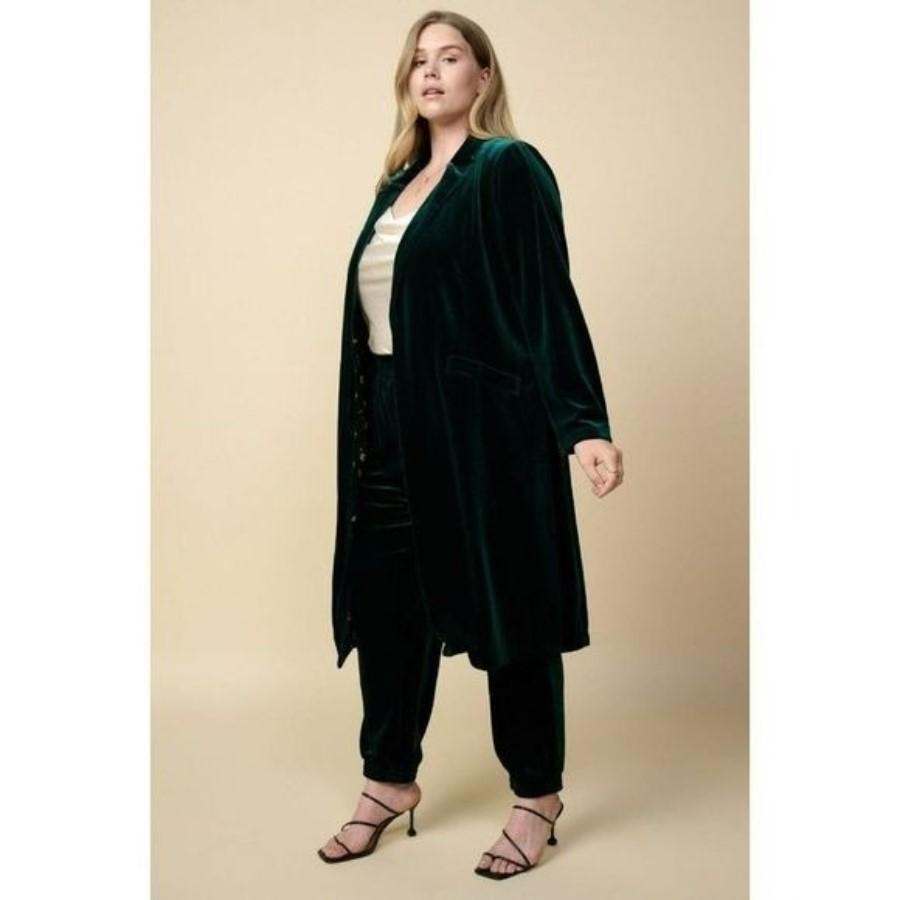 NWT Skies Are Blue XS Green Velvet Open Front Long Duster 130119