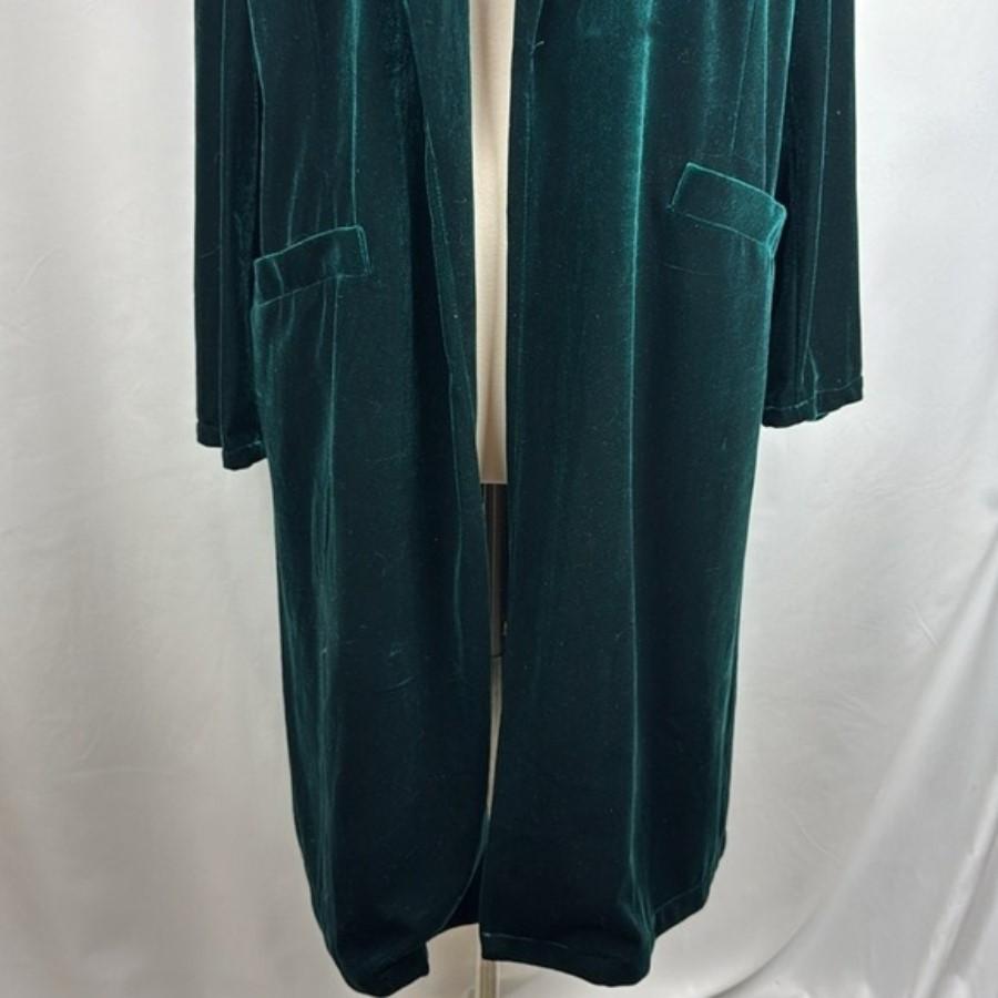 NWT Skies Are Blue XS Green Velvet Open Front Long Duster 130119