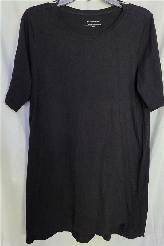 NWOT Eileen Fisher M Cotton Blend Scoop Neck Mini Dress Black 130158