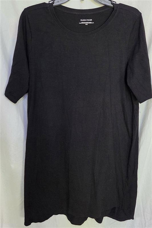 NWOT Eileen Fisher M Cotton Blend Scoop Neck Mini Dress Black 130158