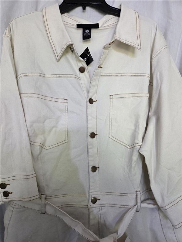 NWT Ashley Stewart 24 Denim Eggnog Ivory Denim Jumpsuit 130132