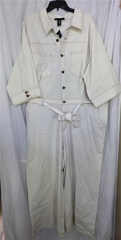 NWT Ashley Stewart 24 Denim Eggnog Ivory Denim Jumpsuit 130132