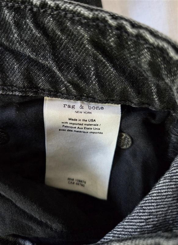 NWOT Rag & Bone High Rise Straight Leg Jeans Black Button Fly 130163
