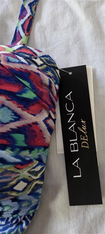 NWT La Blanca 34D Island Goddess Shirred Bandeau Tankini Swim Top 130166