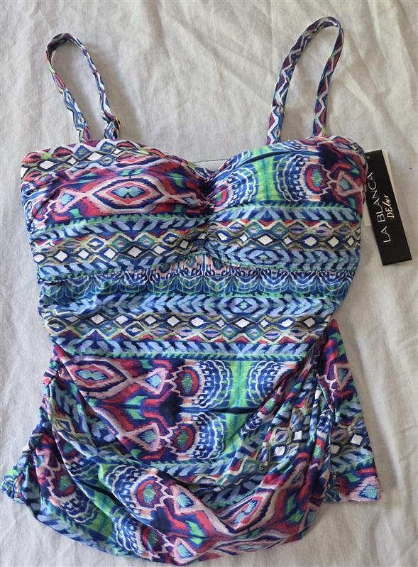 NWT La Blanca 34D Island Goddess Shirred Bandeau Tankini Swim Top 130166