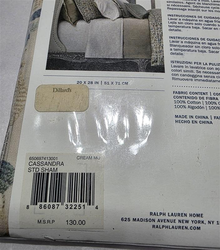 NWT Ralph Lauren Beige Standard Sham Cassandra Constantina Collection 130223