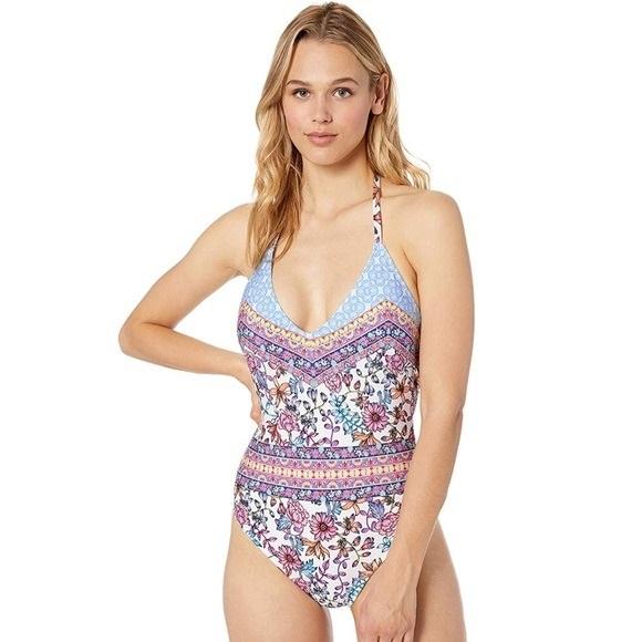 NWT Kenneth Cole REACTION M Floral Halter 1Pc Swimsuit 130227