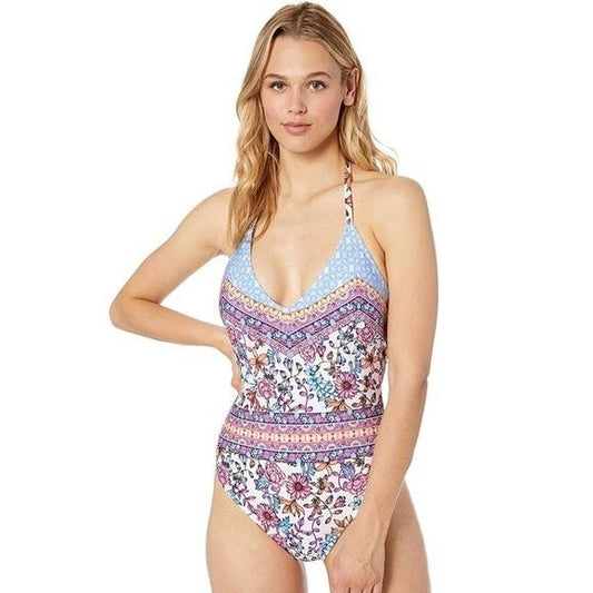 NWT Kenneth Cole REACTION M Floral Halter 1Pc Swimsuit 130227