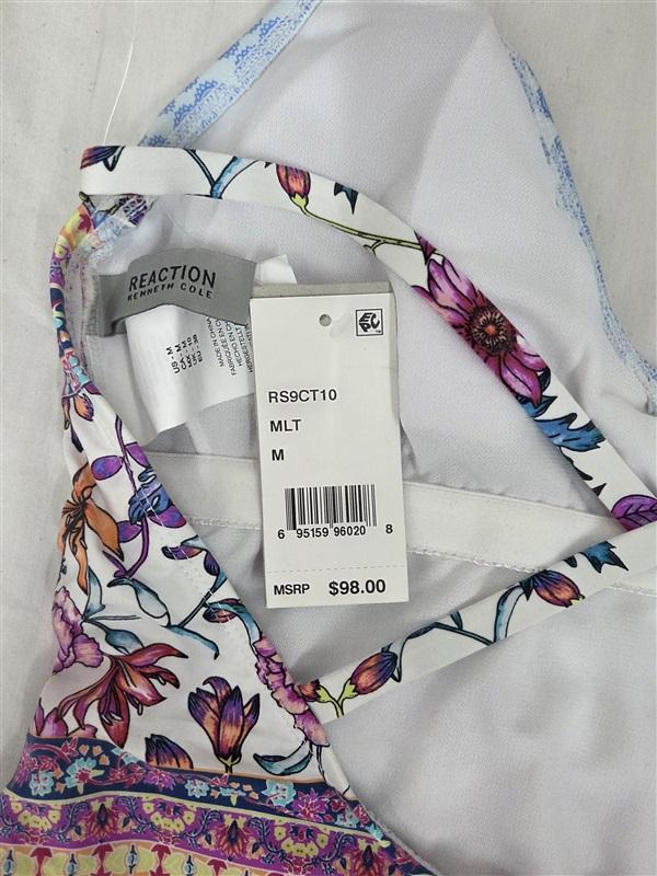 NWT Kenneth Cole REACTION M Floral Halter 1Pc Swimsuit 130227