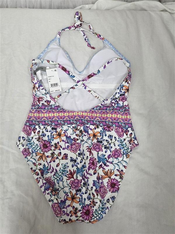 NWT Kenneth Cole REACTION M Floral Halter 1Pc Swimsuit 130227
