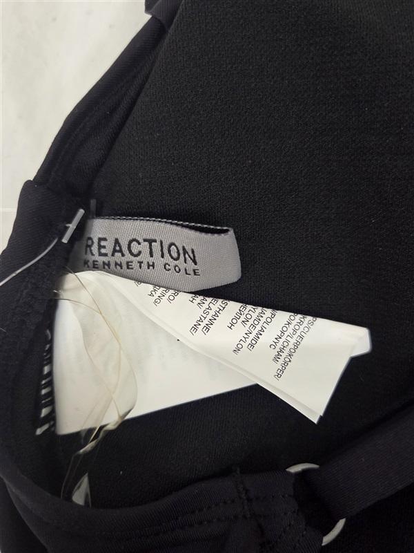 NWT Kenneth Cole M Ruffle Cross Over Neck 1PC Black Swimsuit 130228