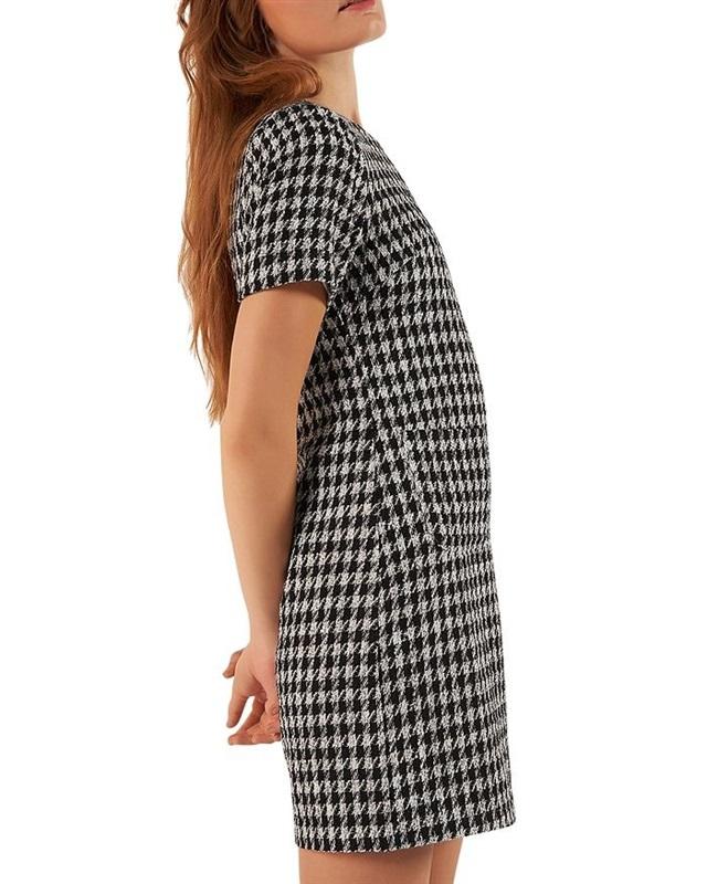 NWT Gracia L Short Sleeve Houndstooth Tweed Mini Dress 130230
