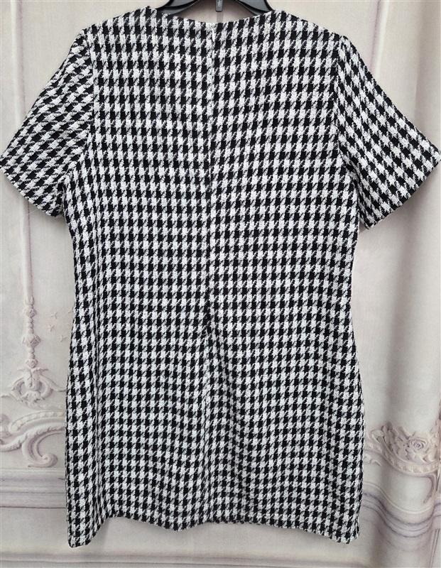 NWT Gracia L Short Sleeve Houndstooth Tweed Mini Dress 130230