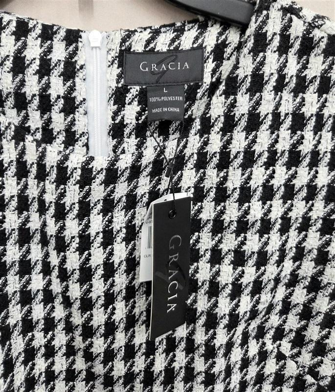 NWT Gracia L Short Sleeve Houndstooth Tweed Mini Dress 130230