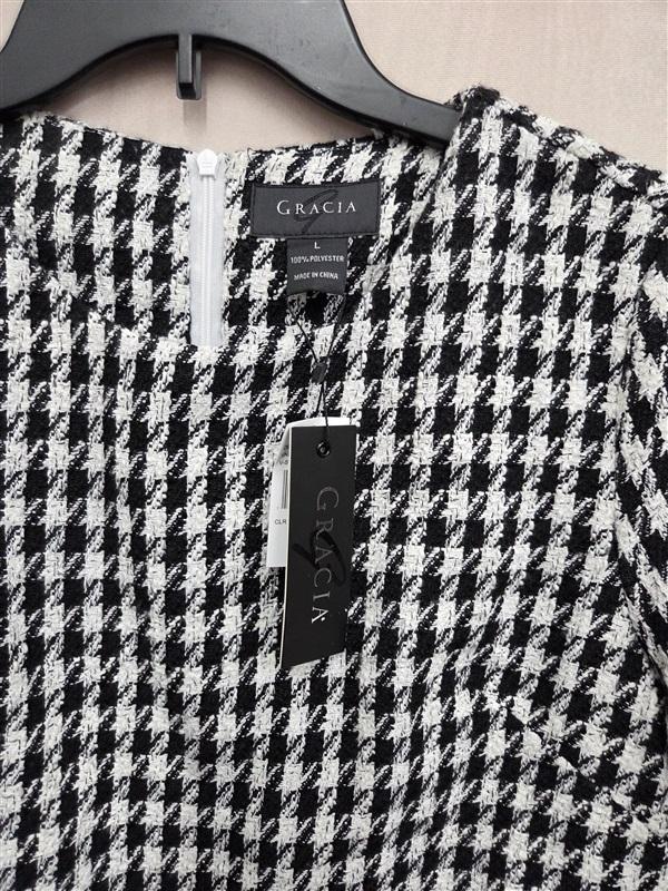 NWT Gracia L Short Sleeve Houndstooth Tweed Mini Dress 130230