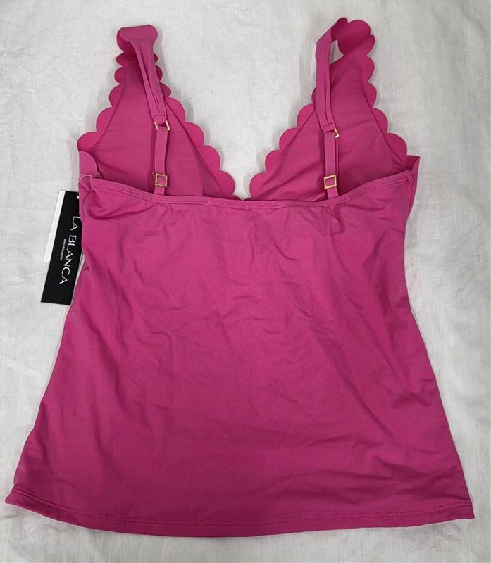 NWT La Blanca 8 Island Goddess Scalloped Tankini Top Swimsuit Top Fuchsia 130233