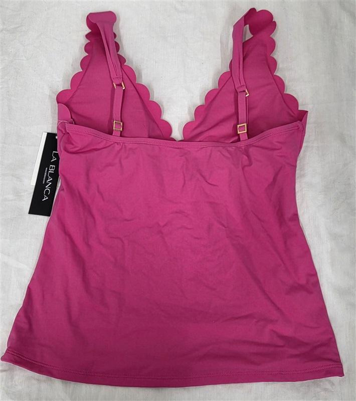NWT La Blanca 8 Island Goddess Scalloped Tankini Top Swimsuit Top Fuchsia 130233