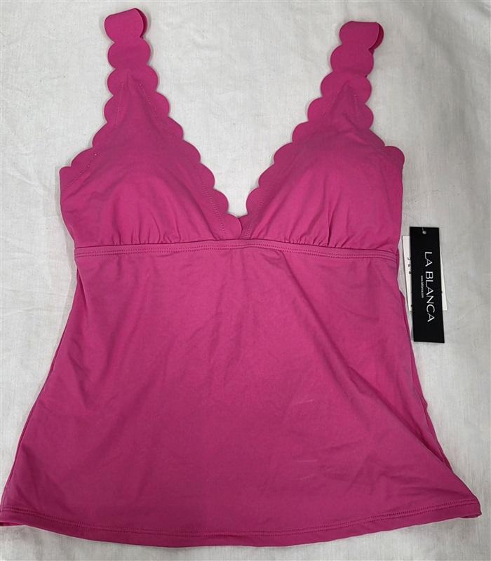 NWT La Blanca 8 Island Goddess Scalloped Tankini Top Swimsuit Top Fuchsia 130233