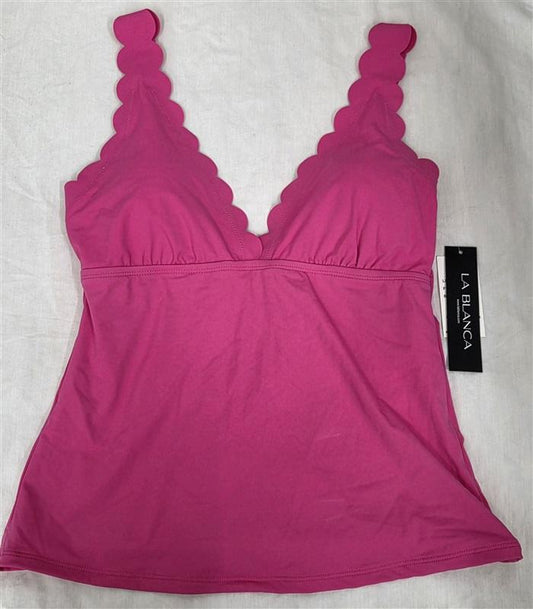 NWT La Blanca 8 Island Goddess Scalloped Tankini Top Swimsuit Top Fuchsia 130233
