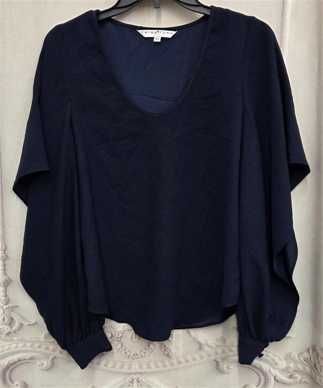 NWT Trina Turk XS Scoop Neck Rejoice Drape Sleeve Blouse Top Blue 130235