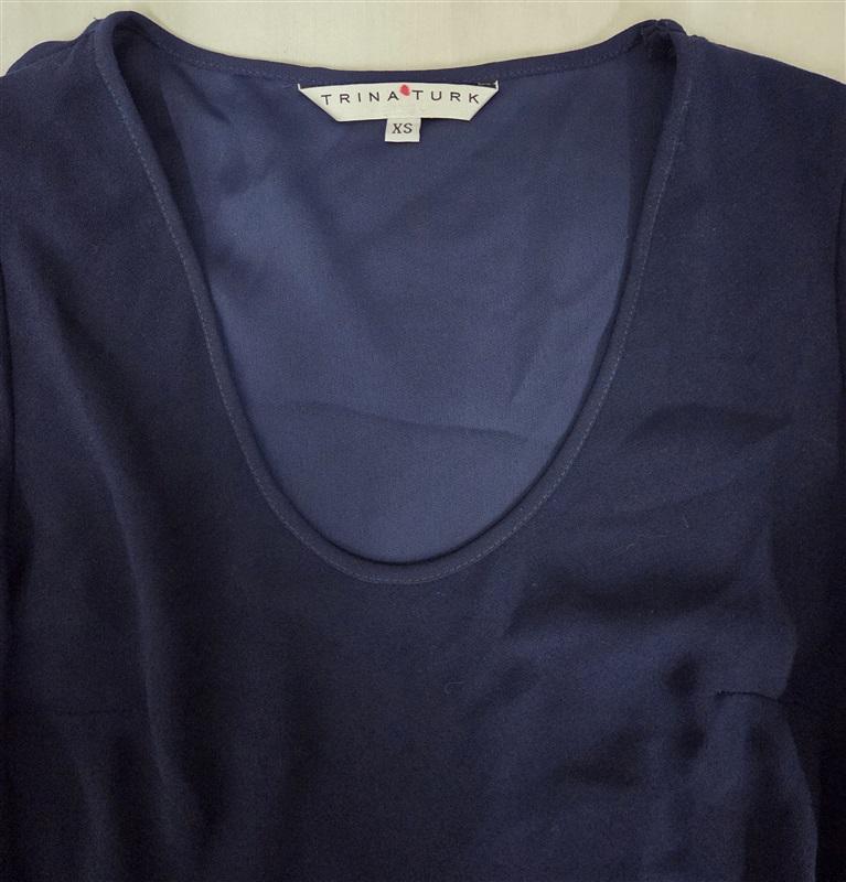 NWT Trina Turk XS Scoop Neck Rejoice Drape Sleeve Blouse Top Blue 130235