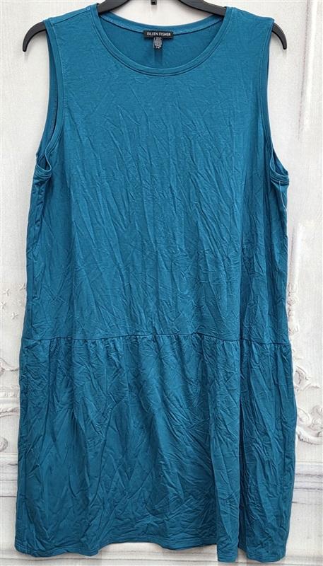 NWOT Eileen Fisher L Stretch Knit Scoop Neck Tank Dress Drop Waist 130241
