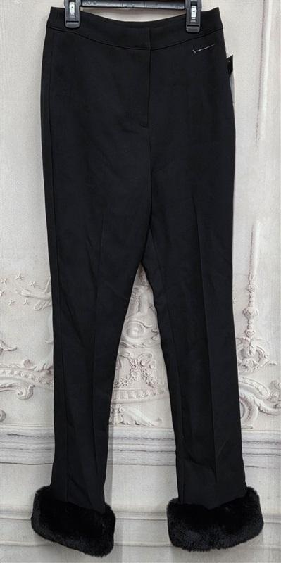 NWT Danielle Bernstein 00 Faux Fur Trim Slim Straight Leg Pants 130245