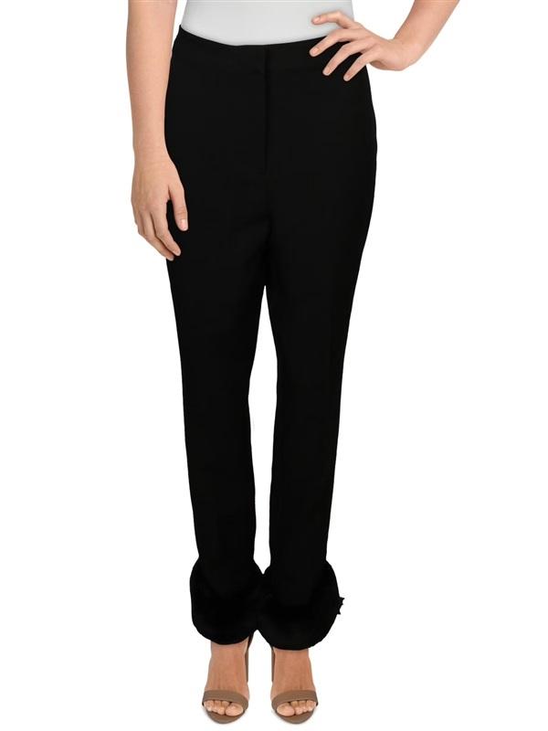 NWT Danielle Bernstein 00 Faux Fur Trim Slim Straight Leg Pants 130245