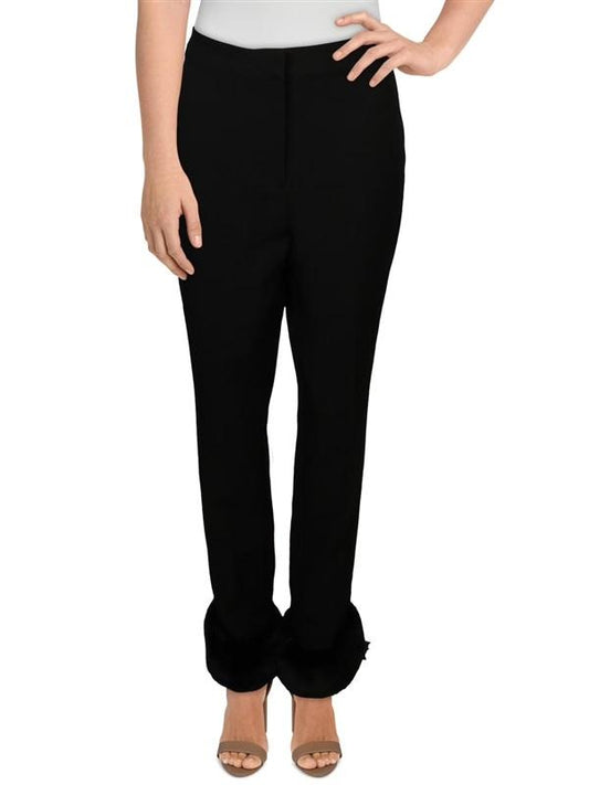 NWT Danielle Bernstein 00 Faux Fur Trim Slim Straight Leg Pants 130245