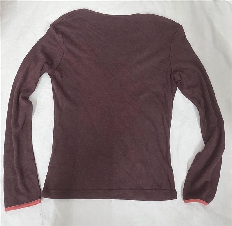 NWOT BenSimmon V Neck Long Sleeve Cotton T Shirt Brown Pink 130246