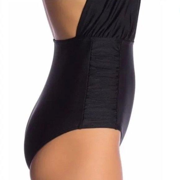 NWOT Nicole Miller Large 6 Way Convertible Deep V Swimsuit Black 130247