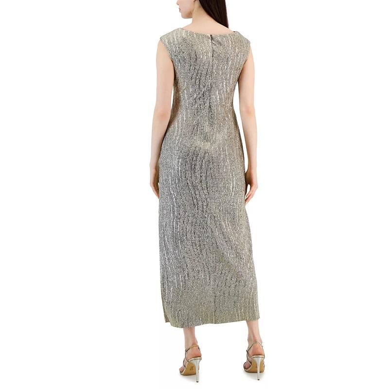 NWT Connected Apparel 16 Cowl Neck Gold Evening Gown Midi Dress 130262