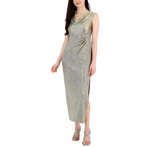NWT Connected Apparel 16 Cowl Neck Gold Evening Gown Midi Dress 130262