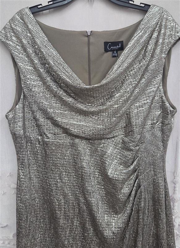 NWT Connected Apparel 16 Cowl Neck Gold Evening Gown Midi Dress 130262