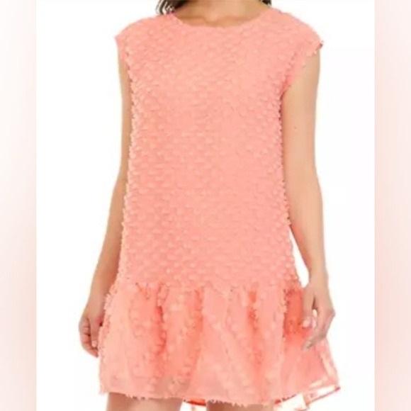 NWT Cupio 3X Crew Neck Ruffle Hem Drop Waist Dress Peach Pink 130264