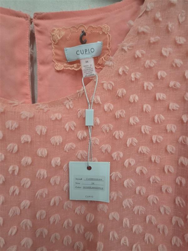 NWT Cupio 3X Crew Neck Ruffle Hem Drop Waist Dress Peach Pink 130264