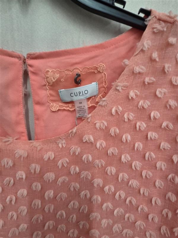 NWT Cupio 3X Crew Neck Ruffle Hem Drop Waist Dress Peach Pink 130264
