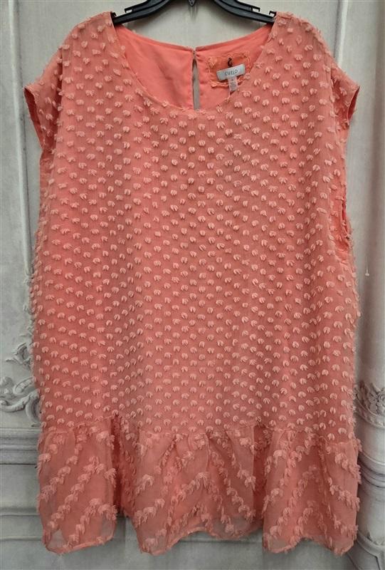 NWT Cupio 3X Crew Neck Ruffle Hem Drop Waist Dress Peach Pink 130264