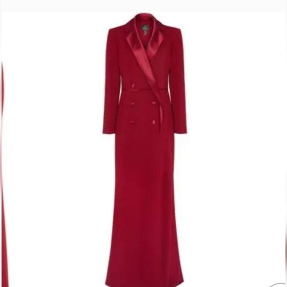 NWT Adrianna Papell 2 Red Crepe Tuxedo Evening Gown Long Double Breasted 130265