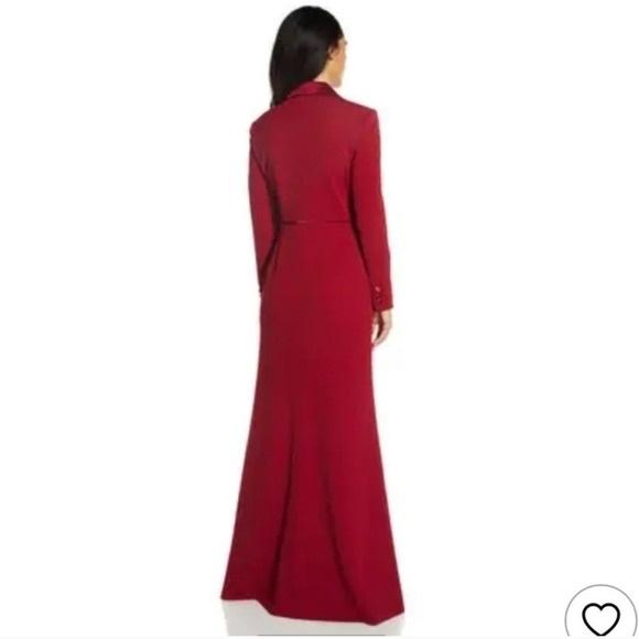 NWT Adrianna Papell 2 Red Crepe Tuxedo Evening Gown Long Double Breasted 130265